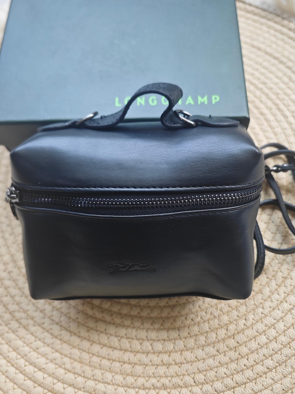 Longchamp Black Leather Crossbody Camera Bag